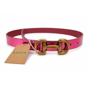 Boden Horse Bite Iris Snaffle-Trim Leather Belt Metallic Hot Pink Small